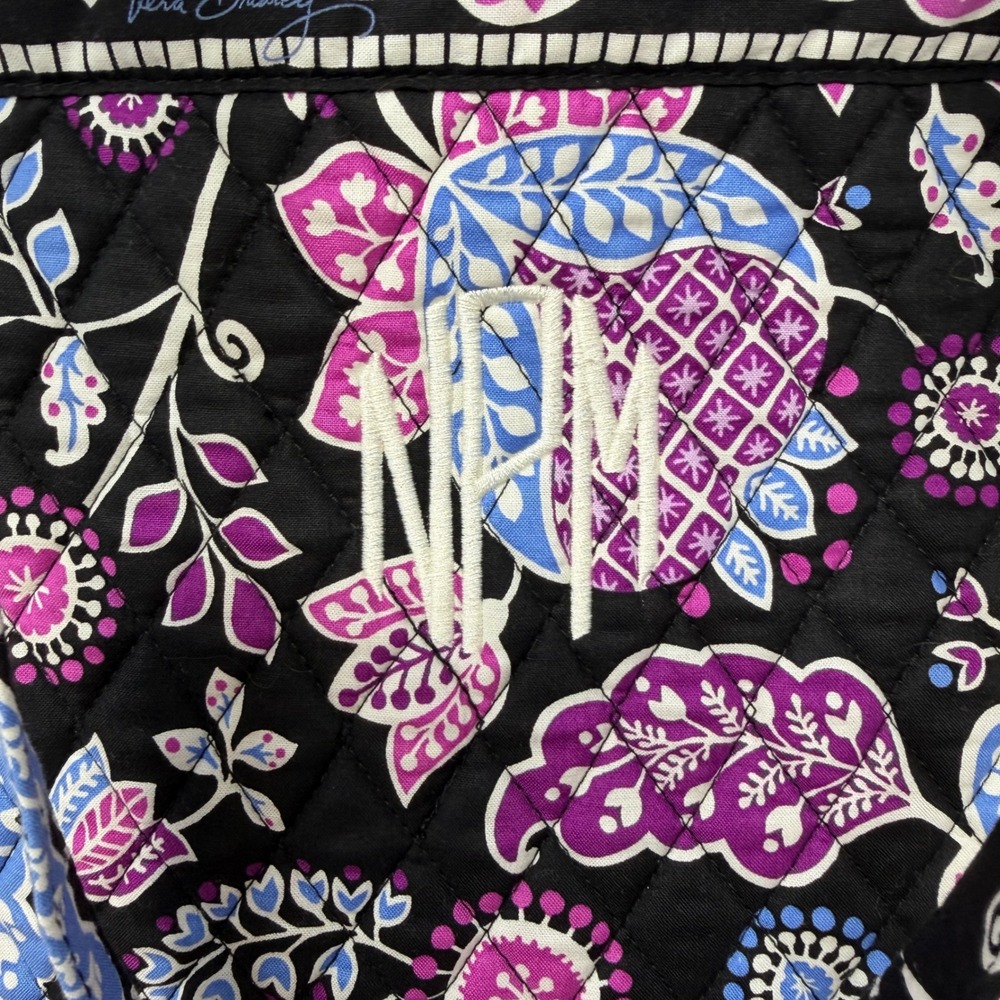 Vera Bradley Alpine Floral Quilted Tote Bag Monogram NPM Blue Purple Plaid - Picture 14 of 14